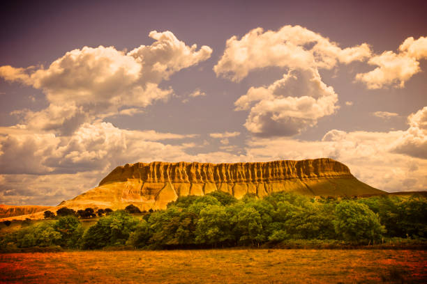 Typical Irish landscape with the Ben Bulben mountain called table mountain for its particular shape (county of Sligo - Ireland)