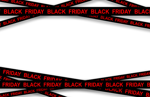 Black Friday ribbons on the white background. Discount day. Promotion banner. 3d illustration.