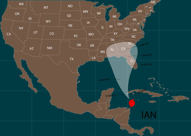 허리케인 이안. 쿠바와 플로리다를 향한 허리케인 이안. 벡터 일러스트레이션. eps 10 - hurricane ian stock illustrations