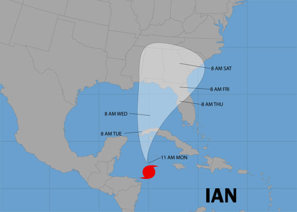 hurricane ian. hurricane ian toward cuba and florida. vector illustration. eps 10 - hurricane ivan stock illustrations