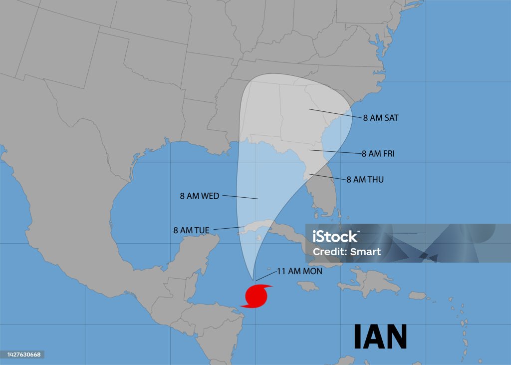 Hurricane Ian. Hurricane Ian toward Cuba and Florida. Vector illustration. EPS 10 - 免版稅颶風伊恩 - 2022年圖庫向量圖形