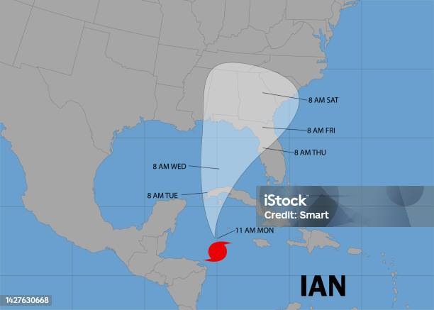 Hurricane Ian Hurricane Ian Toward Cuba And Florida Vector Illustration Eps 10向量圖形及更多颶風伊恩 - 2022年圖片
