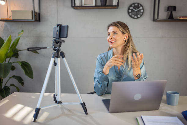 istock Mature woman vlogging 1427632882