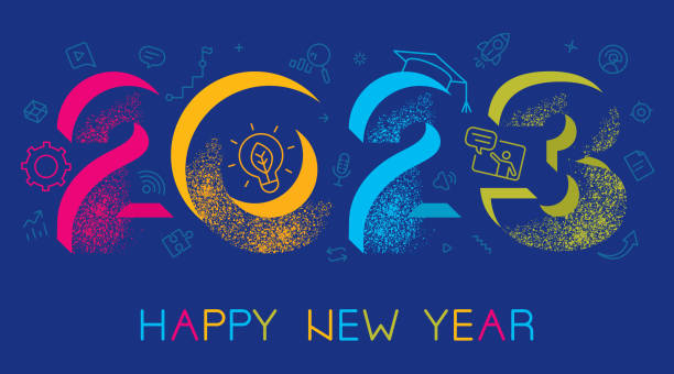 2023 Happy New Year E Learning Concept vector art illustration