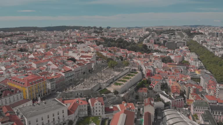 4k Aerial Video - Top view of Lisbon city in Portugal