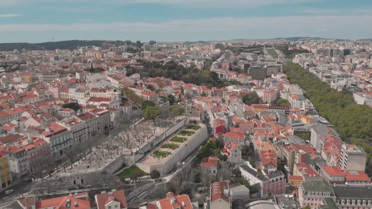 4k Aerial Video - Top view of Lisbon city in Portugal