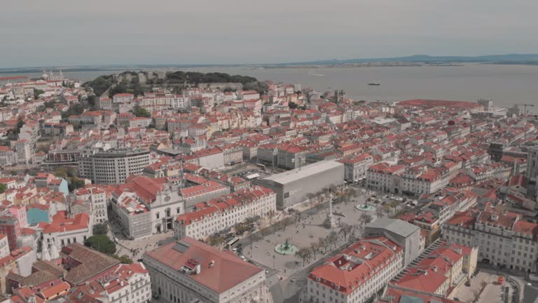 4k Aerial Video - Top view of Lisbon city in Portugal