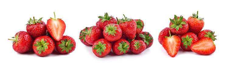 Heap of ripe strawberry isolated on white background.