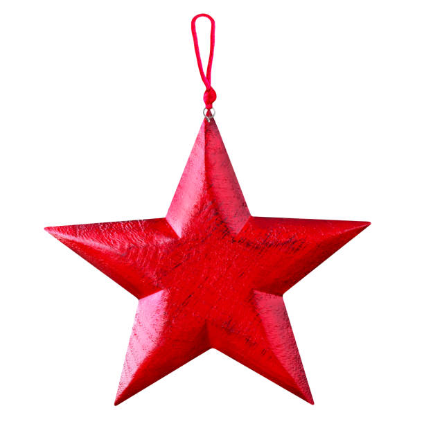 istock Red wooden Christmas star isolated on white background 1427649937