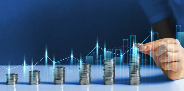 stack di monete di denaro con grafico aziendale in crescita. concetto di risparmio di denaro. dati sulla crescita finanziaria o barra dei profitti del mercato degli investimenti e rapporto forex di successo. - tax graph financial report finance foto e immagini stock