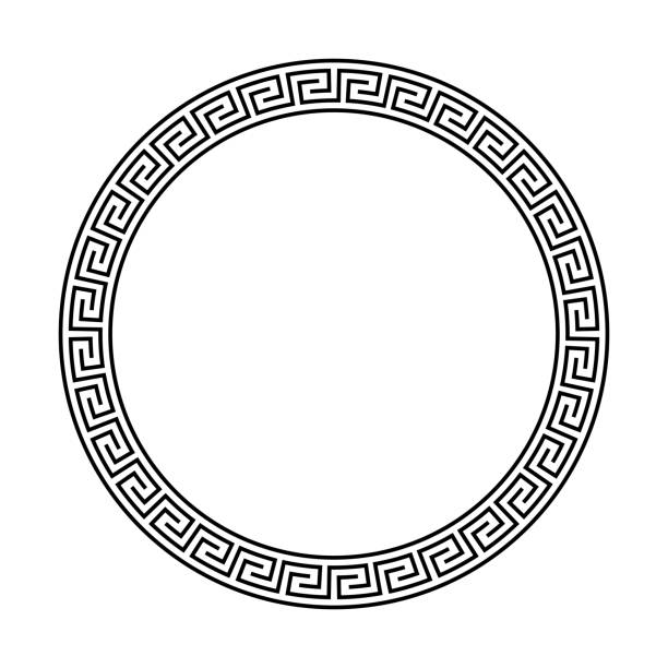 ilustrações, clipart, desenhos animados e ícones de quadro de círculo de ornamento grego. padrão redondo de meandro. fronteira grega antiga. meandros geométricos. decoração vetorial - fretwork