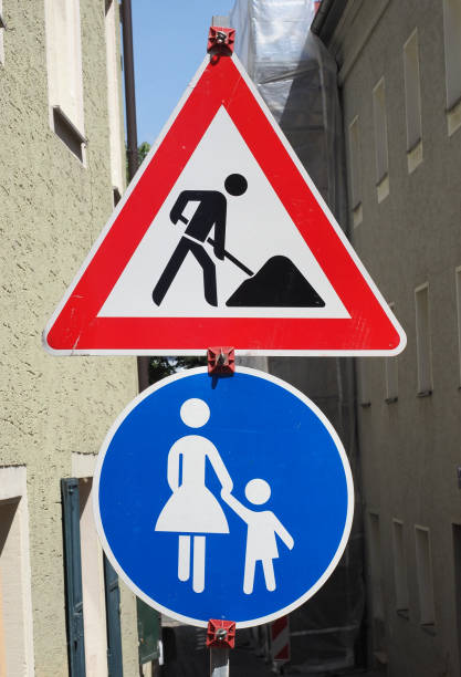 istock road works and pedestrian zone sign 1427658627