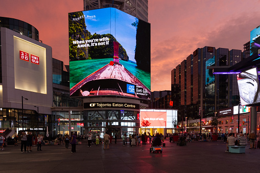 Toronto, ON, Canada - August 22: Yonge-Dundas Square in Toronto Canada at sunset
