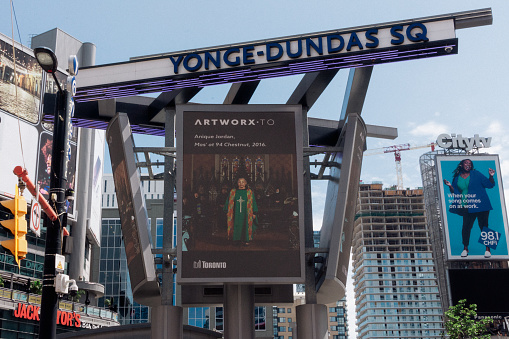 Toronto, ON, Canada - August 22: Yonge-Dundas Square Sign in Toronto Canada