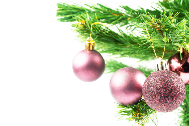 istock Christmas tree with shiny decorations on white background. Christmas concept idea. Winter holiday season 1427666865