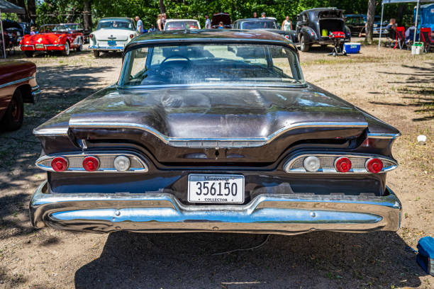 Falcon Heights, MN - June 18, 2022: High perspective rear view of a 1959 Edsel Ranger 2 Door Hardtop at a local car show.