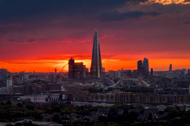 istock Elevated view of the London skyline during a cloudy sunset 1427671089