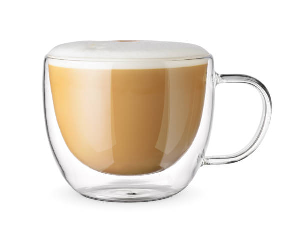 istock Flat white coffee in a transparent cup isolated. 1427674860