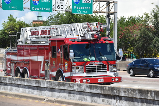 Firetruck cruising on I-45 in Houston, Texas 2022