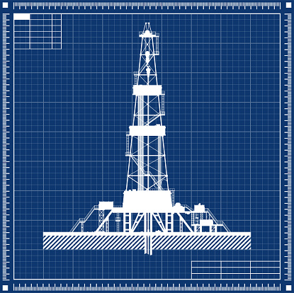 Blueprint of Oil rig vector silhouette illustration