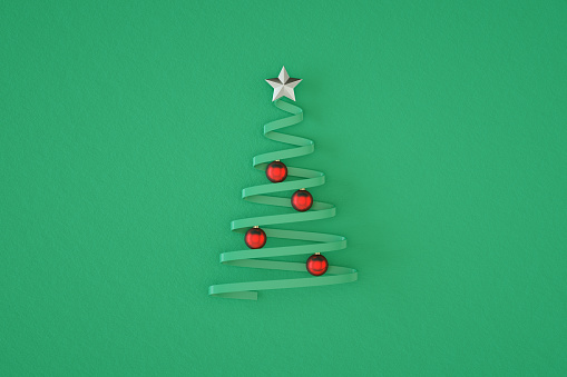 Christmas Tree New Year Concept Green Background, 3d render.