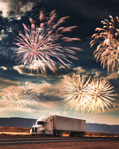 istock delivery truck with celebration fireworks 1427681568