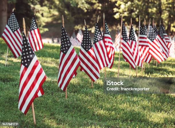 Us Memorial Day Flags Stock Photo - Download Image Now - US Memorial Day, War Memorial Holiday, Backgrounds