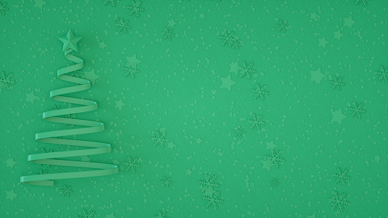 Christmas Tree New Year Concept Green Background, 3d render.