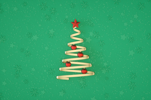 Christmas Tree New Year Concept Green Background, 3d render.