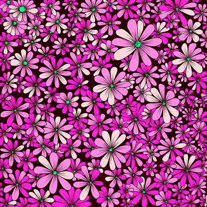 handmade linear drawing of stylized daisies, floral background