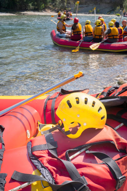 istock Rafting on the river concept, close-up equipment for rafting on the river 1427693394