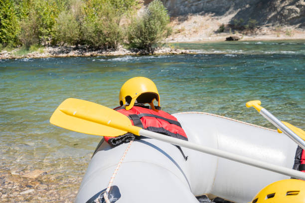 istock Rafting on the river concept, close-up equipment for rafting on the river 1427693589