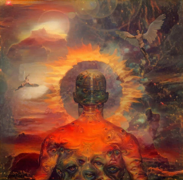 Man with halo and angels