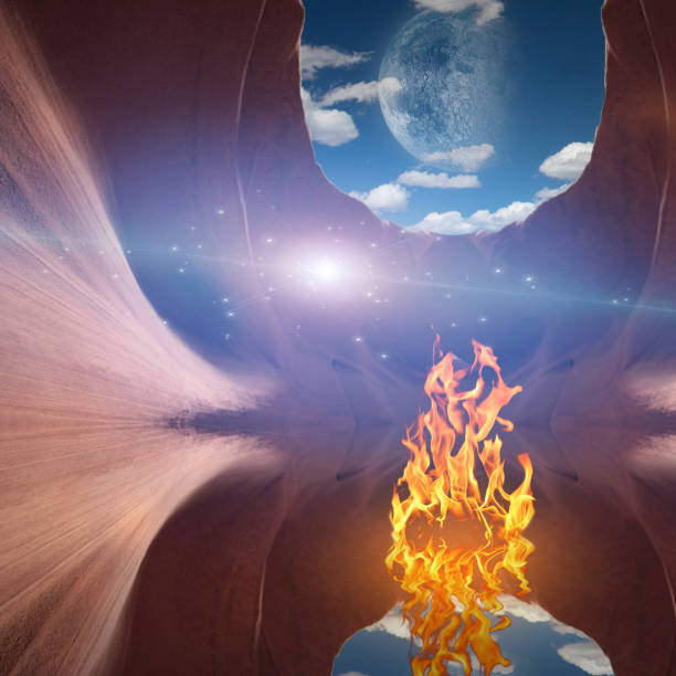 istock Mystic fire in red cave 1427694902