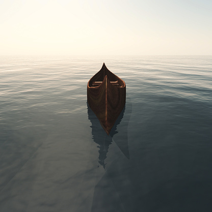 Empty canoe on the high seas. 3D rendering