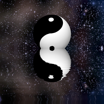 Yin Yang Stars Reflect. 3D rendering