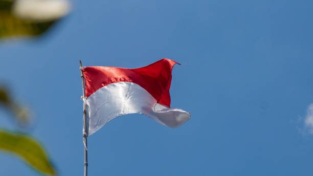 indonesia flags under blue sky independence day concept stock photo