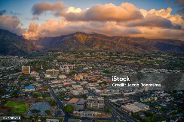 Aerial View Of The City Of Wailuku On The Island Of Maui In Hawaii Stock Photo - Download Image Now