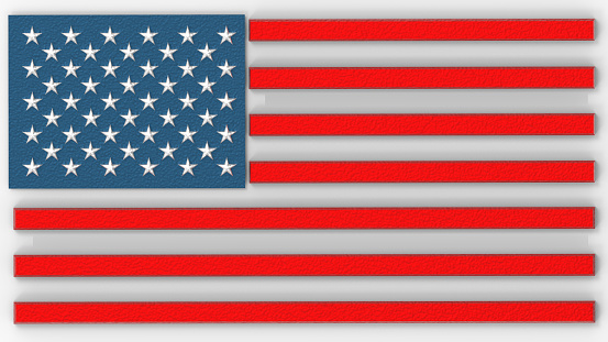 Stylized American flag on white background, 3d rendering. USA flag concept