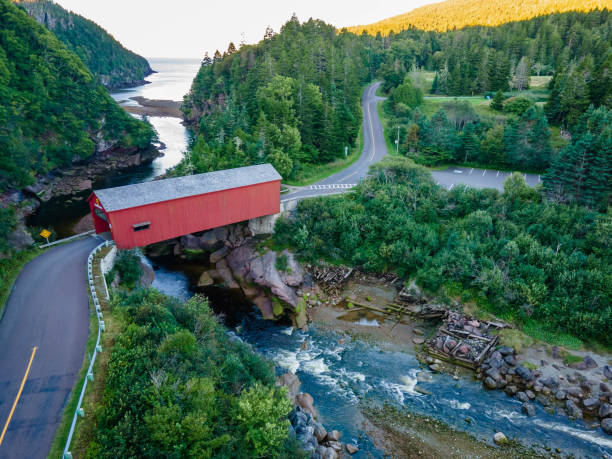 Point Wolfe Covered Bridge Fundy Biosphere Reserve in Canada stock photo