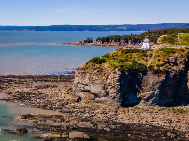 캐나다의 fundy's cape enrage fundy biosphere reserve의 등대 - bay of fundy 뉴스 사진 이미지