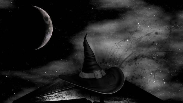 Cartoon funny witch hat on green smoke background 3d illustration