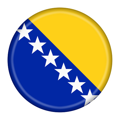 A Bosnia Herzegovina flag button 3d illustration with clipping path
