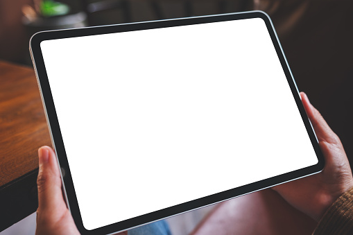 Black Digital Tablet Mockup with Blank Screen isolated on white