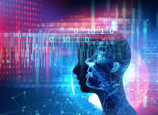 istock 3d illustration of cyber robot human on technology background. 1427762503