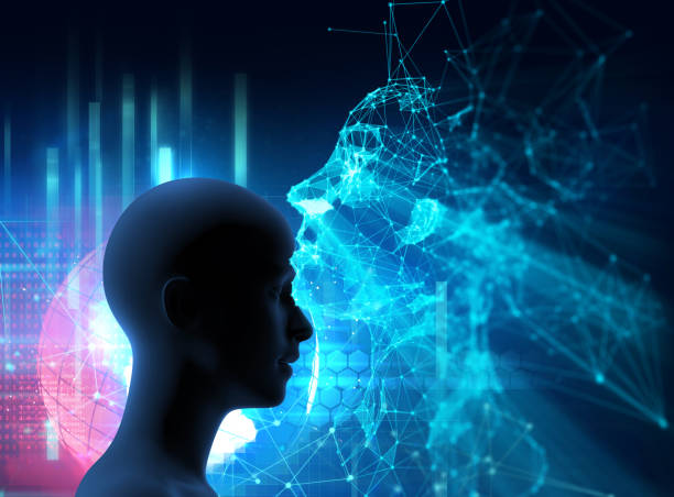 istock 3d illustration of cyber robot human on technology background. 1427763016
