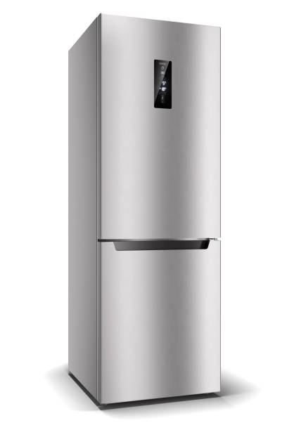 istock Silver fridge with display.isoilated on white background 3D render 1427773830
