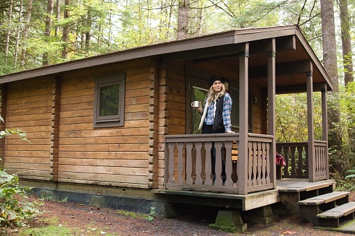 Woman at a Cabin on Vacation in Oregon