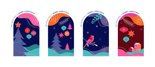 소셜 미디어 스토리 및 포장 디자인�을위한 다채로운 크리스마스 아치 배경 - 아치 건축적 특징 stock illustrations