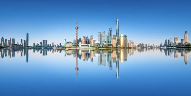 Panoramic skyline of Shanghai and Huangpu river